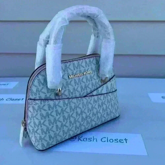 Michael Kors Dome Satchel XS Crossbody Jet Set MK Logo Signature Powder Blush - Picture 2 of 8